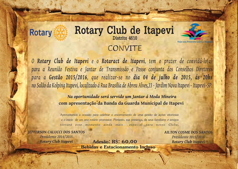  Transmissão de posse do Rotary Club Itapevi Gestão 2015/2016 dia 04 de julho