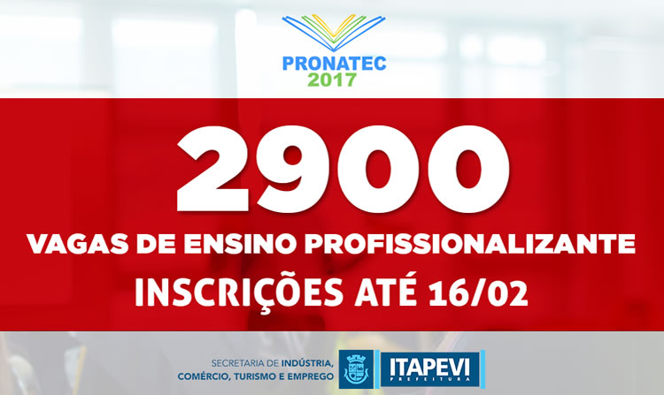  Prefeitura abre inscrições para 2,9 mil novas vagas do Pronatec