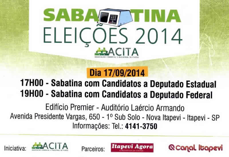  Sabatina da ACITA com Candidatos à Deputado Estadual e Federal de Itapevi dia 17/09