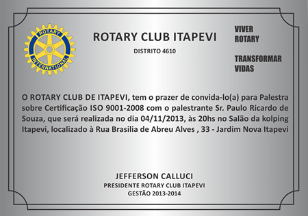  Rotary Club Itapevi realizará palestra sobre Certificação ISO 9001